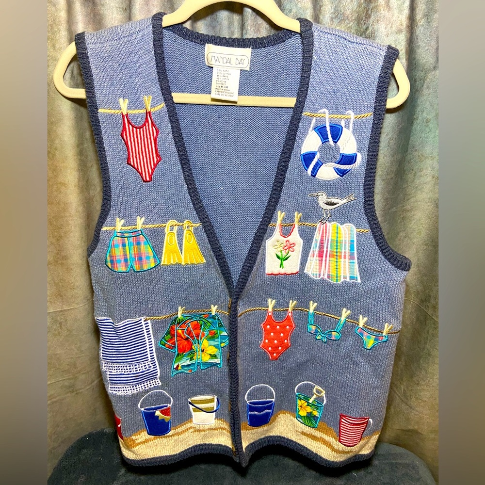 Mandal Bay Vintage Knit Sweater Vest | Beach Nautical Ocean